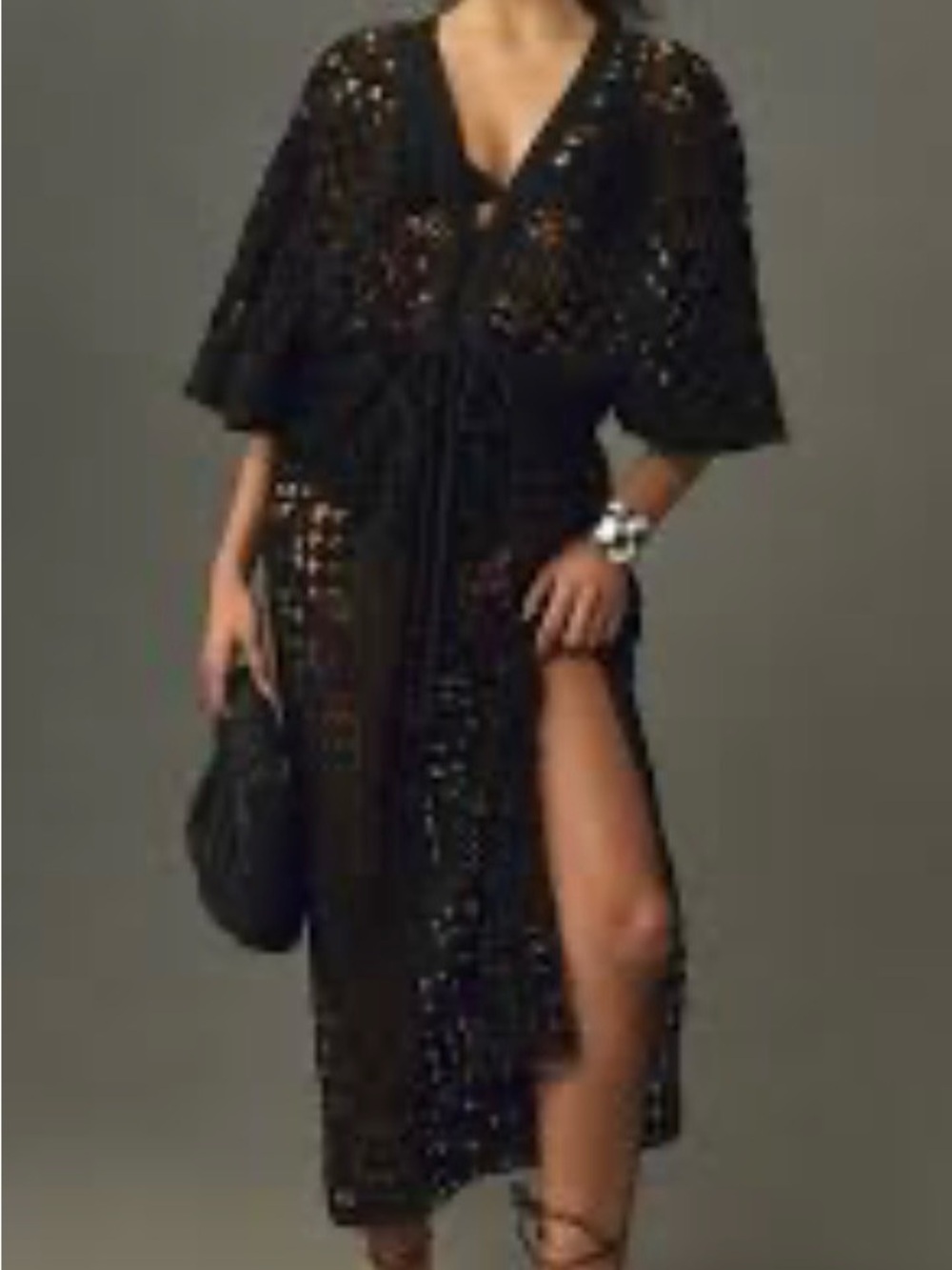 “Rare Find”,Anthropologie Black Crocheted Tie-Waist Women's Sweater Cardigan NWT
